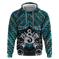 New Zealand Maori Zip Hoodie Poutama Pikorua Turquoise Paua Shell LT05 Pullover Hoodie Turquoise - Polynesian Pride