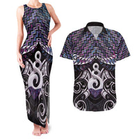 New Zealand Maori Couples Matching Tank Maxi Dress and Hawaiian Shirt Poutama Pikorua Purple Paua Shell LT05 Purple - Polynesian Pride