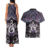 New Zealand Maori Couples Matching Tank Maxi Dress and Hawaiian Shirt Poutama Pikorua Purple Paua Shell LT05 - Polynesian Pride