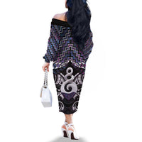 New Zealand Maori Family Matching Off The Shoulder Long Sleeve Dress and Hawaiian Shirt Poutama Pikorua Purple Paua Shell LT05 - Polynesian Pride