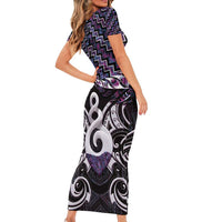 New Zealand Maori Family Matching Short Sleeve Bodycon Dress and Hawaiian Shirt Poutama Pikorua Purple Paua Shell LT05 - Polynesian Pride