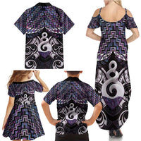 New Zealand Maori Family Matching Summer Maxi Dress and Hawaiian Shirt Poutama Pikorua Purple Paua Shell LT05 - Polynesian Pride