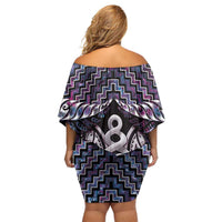 New Zealand Maori Off Shoulder Short Dress Poutama Pikorua Purple Paua Shell LT05 - Polynesian Pride