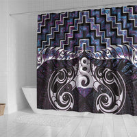 New Zealand Maori Shower Curtain Poutama Pikorua Purple Paua Shell LT05 - Polynesian Pride