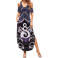 New Zealand Maori Summer Maxi Dress Poutama Pikorua Purple Paua Shell LT05 Women Purple - Polynesian Pride