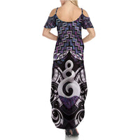New Zealand Maori Summer Maxi Dress Poutama Pikorua Purple Paua Shell LT05 - Polynesian Pride
