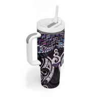 New Zealand Maori Tumbler With Handle Poutama Pikorua Purple Paua Shell LT05 - Polynesian Pride
