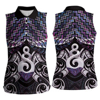 New Zealand Maori Women Sleeveless Polo Shirt Poutama Pikorua Purple Paua Shell LT05 - Polynesian Pride