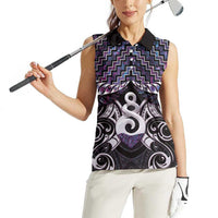 New Zealand Maori Women Sleeveless Polo Shirt Poutama Pikorua Purple Paua Shell LT05 - Polynesian Pride