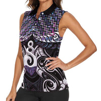 New Zealand Maori Women Sleeveless Polo Shirt Poutama Pikorua Purple Paua Shell LT05 - Polynesian Pride