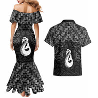 New Zealand Maori Couples Matching Mermaid Dress and Hawaiian Shirt Poutama Manaia Black Paua Shell LT05 - Polynesian Pride