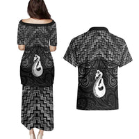 New Zealand Maori Couples Matching Puletasi and Hawaiian Shirt Poutama Manaia Black Paua Shell LT05 - Polynesian Pride