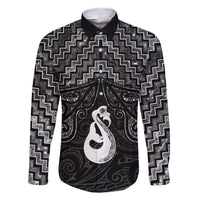 New Zealand Maori Family Matching Short Sleeve Bodycon Dress and Hawaiian Shirt Poutama Manaia Black Paua Shell LT05 Dad's Shirt - Long Sleeve Black - Polynesian Pride