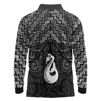 New Zealand Maori Long Sleeve Polo Shirt Poutama Manaia Black Paua Shell LT05 - Polynesian Pride