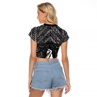 New Zealand Maori Raglan Cropped T Shirt Poutama Manaia Black Paua Shell