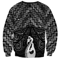 New Zealand Maori Sweatshirt Poutama Manaia Black Paua Shell