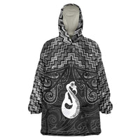 New Zealand Maori Wearable Blanket Hoodie Poutama Manaia Black Paua Shell LT05 One Size Black - Polynesian Pride