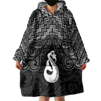 New Zealand Maori Wearable Blanket Hoodie Poutama Manaia Black Paua Shell LT05 - Polynesian Pride