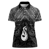 New Zealand Maori Women Polo Shirt Poutama Manaia Black Paua Shell LT05 Female Black - Polynesian Pride