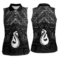 New Zealand Maori Women Sleeveless Polo Shirt Poutama Manaia Black Paua Shell LT05 - Polynesian Pride