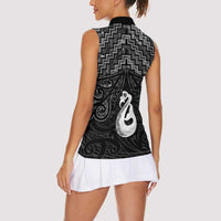 New Zealand Maori Women Sleeveless Polo Shirt Poutama Manaia Black Paua Shell LT05 - Polynesian Pride