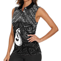 New Zealand Maori Women Sleeveless Polo Shirt Poutama Manaia Black Paua Shell LT05 - Polynesian Pride