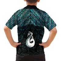 New Zealand Maori Family Matching Off Shoulder Maxi Dress and Hawaiian Shirt Poutama Manaia Turquoise Paua Shell LT05 - Polynesian Pride