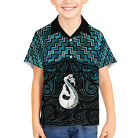 New Zealand Maori Family Matching Off Shoulder Maxi Dress and Hawaiian Shirt Poutama Manaia Turquoise Paua Shell LT05 Son's Shirt Turquoise - Polynesian Pride