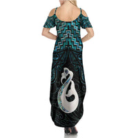 New Zealand Maori Family Matching Summer Maxi Dress and Hawaiian Shirt Poutama Manaia Turquoise Paua Shell LT05 - Polynesian Pride