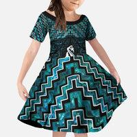 New Zealand Maori Family Matching Tank Maxi Dress and Hawaiian Shirt Poutama Manaia Turquoise Paua Shell LT05 Daughter's Dress Turquoise - Polynesian Pride