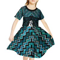New Zealand Maori Kid Short Sleeve Dress Poutama Manaia Turquoise Paua Shell LT05 - Polynesian Pride