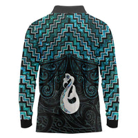 New Zealand Maori Long Sleeve Polo Shirt Poutama Manaia Turquoise Paua Shell LT05 - Polynesian Pride