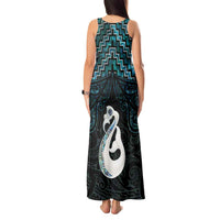 New Zealand Maori Tank Maxi Dress Poutama Manaia Turquoise Paua Shell LT05 - Polynesian Pride