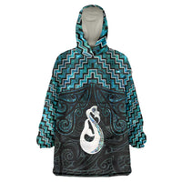 New Zealand Maori Wearable Blanket Hoodie Poutama Manaia Turquoise Paua Shell LT05 One Size Turquoise - Polynesian Pride