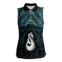 New Zealand Maori Women Sleeveless Polo Shirt Poutama Manaia Turquoise Paua Shell LT05 Female Turquoise - Polynesian Pride