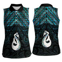 New Zealand Maori Women Sleeveless Polo Shirt Poutama Manaia Turquoise Paua Shell LT05 - Polynesian Pride