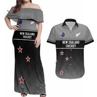 Custom New Zealand Cricket Couples Matching Off Shoulder Maxi Dress and Hawaiian Shirt Black Cap Unbeatable LT05 Black - Polynesian Pride