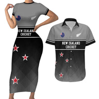 Custom New Zealand Cricket Couples Matching Short Sleeve Bodycon Dress and Hawaiian Shirt Black Cap Unbeatable LT05 Black - Polynesian Pride
