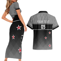 Custom New Zealand Cricket Couples Matching Short Sleeve Bodycon Dress and Hawaiian Shirt Black Cap Unbeatable LT05 - Polynesian Pride