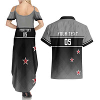 Custom New Zealand Cricket Couples Matching Summer Maxi Dress and Hawaiian Shirt Black Cap Unbeatable LT05 - Polynesian Pride