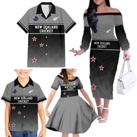 Custom New Zealand Cricket Family Matching Off The Shoulder Long Sleeve Dress and Hawaiian Shirt Black Cap Unbeatable LT05 - Polynesian Pride