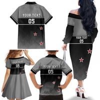 Custom New Zealand Cricket Family Matching Off The Shoulder Long Sleeve Dress and Hawaiian Shirt Black Cap Unbeatable LT05 - Polynesian Pride
