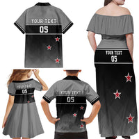 Custom New Zealand Cricket Family Matching Off Shoulder Maxi Dress and Hawaiian Shirt Black Cap Unbeatable LT05 - Polynesian Pride