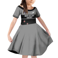 Custom New Zealand Cricket Family Matching Off Shoulder Short Dress and Hawaiian Shirt Black Cap Unbeatable LT05 Daughter's Dress Black - Polynesian Pride