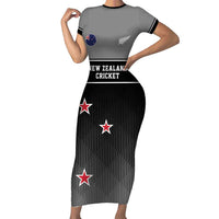Custom New Zealand Cricket Family Matching Short Sleeve Bodycon Dress and Hawaiian Shirt Black Cap Unbeatable LT05 Mom's Dress Black - Polynesian Pride
