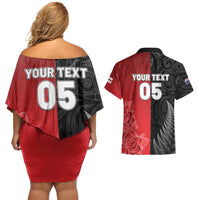 New Zealand And England Rugby Custom Couples Matching Off Shoulder Short Dress and Hawaiian Shirt Red Rose Mix Maori Pattern LT05 - Polynesian Pride