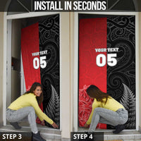 New Zealand And England Rugby Custom Door Cover Red Rose Mix Maori Pattern - Polynesian Pride