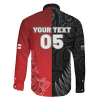 New Zealand And England Rugby Custom Family Matching Long Sleeve Bodycon Dress and Hawaiian Shirt Red Rose Mix Maori Pattern LT05 - Polynesian Pride