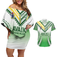 Custom Cook Islands Avaiki Rugby Couples Matching Off Shoulder Short Dress and Hawaiian Shirt Go Champions LT05 Green - Polynesian Pride