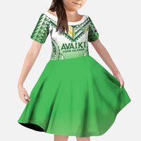Custom Cook Islands Avaiki Rugby Family Matching Summer Maxi Dress and Hawaiian Shirt Go Champions LT05 Daughter's Dress Green - Polynesian Pride